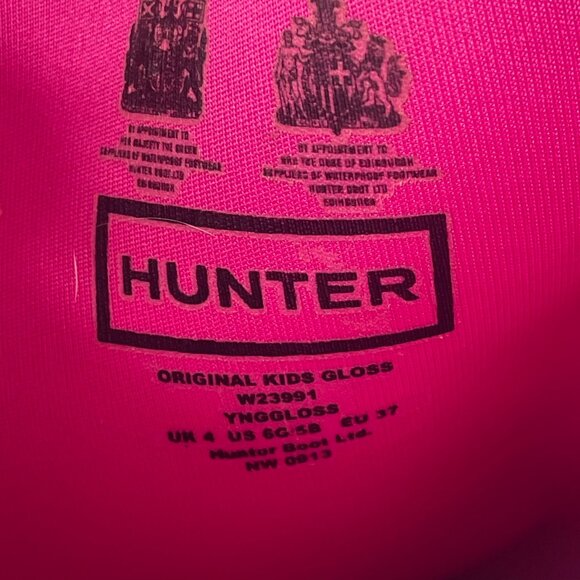 Hunter Original Kids Gloss Tall Wellington Rain Boots Pink Size Girls 6 Women 8 - Picture 11 of 13
